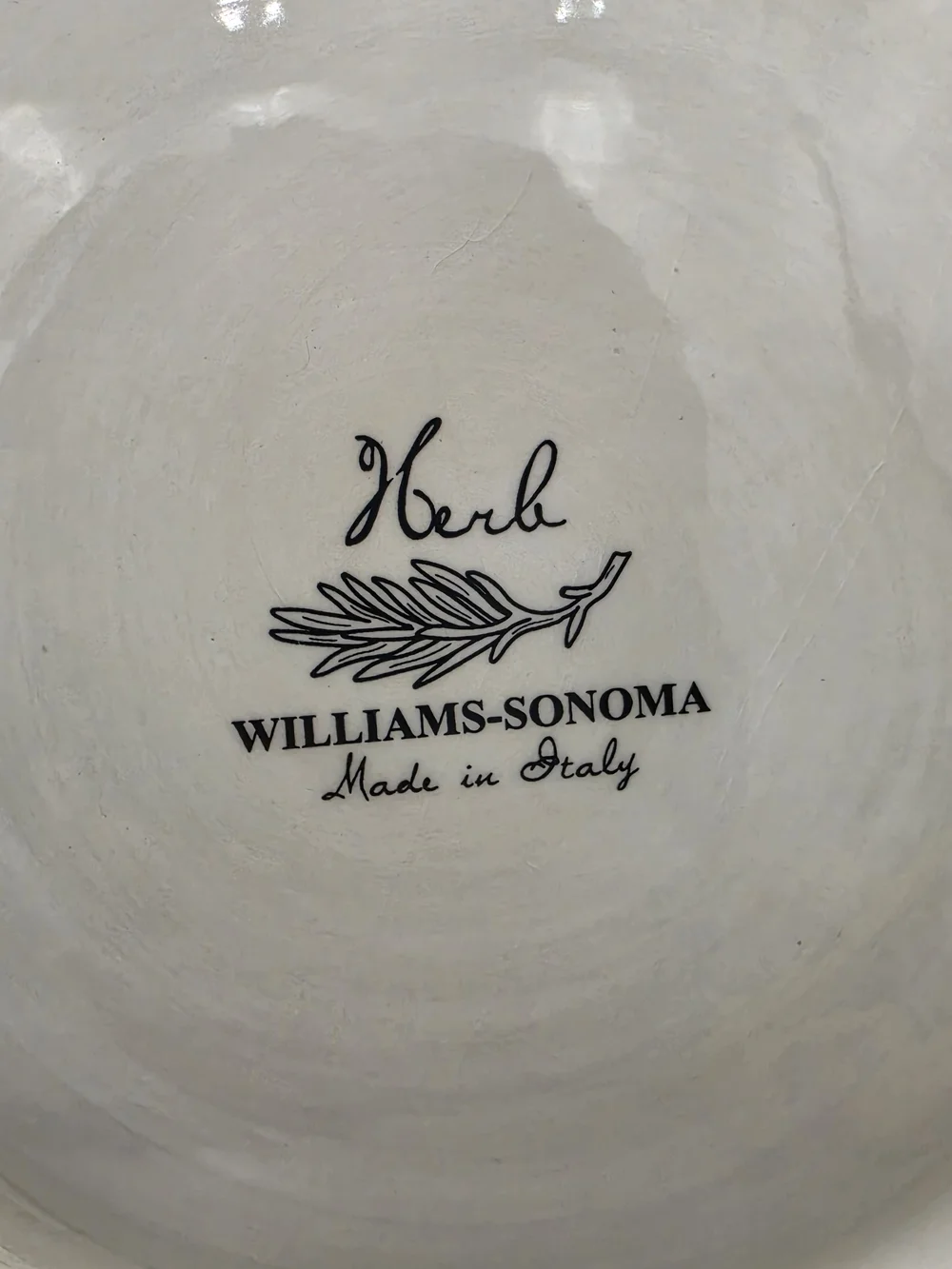 Williams-Sonoma White Herb Ceramic Bowl with Black Logo